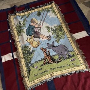 Vintage Disney Classic Pooh tapestry blanket throw Made in USA tree swing